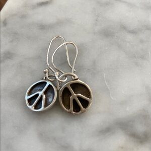 Sterling Silver Peace Sign Drop Earrings in Silver